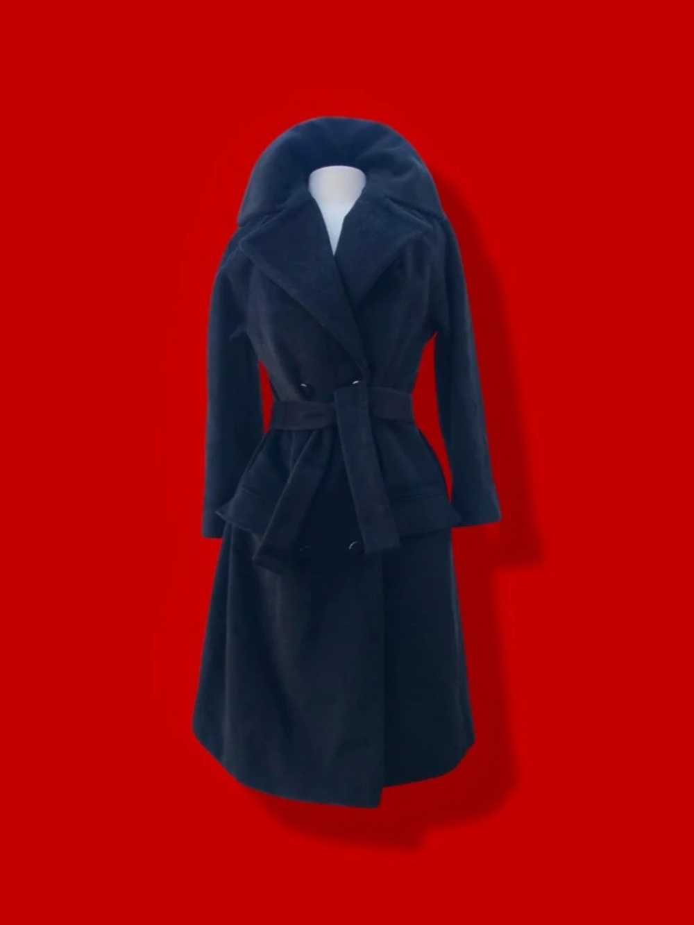 Black Lilli Ann Wool Double Breasted Basic Black Belt Coat